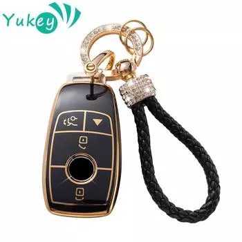 Чехол для автомобильного ключа из ТПУ с 4 кнопками для Mercedes Benz ECS GLC Class E200 E400 E63 W213 S550 S560 C260 A200, защитная оболочка ключа чёрный