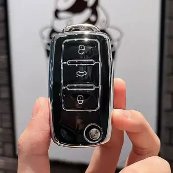 Чехол для автомобильного ключа из ТПУ для VW Volkswagen Polo Golf Passat Beetle Tiguan Skoda Octavia Kodiaq Seat Leon Altea Keyless фиолетовый
