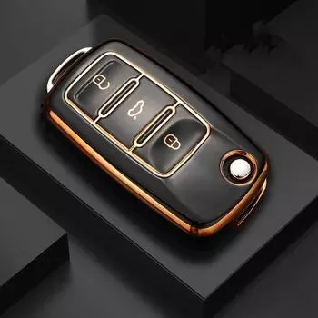 Чехол для автомобильного ключа из ТПУ для Volkswagen VW Polo Golf Passat Tiguan Beetle Caddy T5 Up Eos Skoda Octavia Seat Leon Altea чёрный