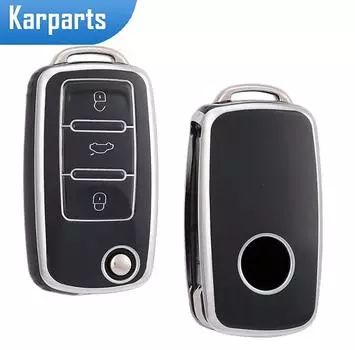 Чехол для автомобильного ключа из ТПУ для VW Volkswagen Polo Golf Passat Beetle Tiguan Skoda Octavia Kodiaq Seat Leon Altea Keyless чёрный