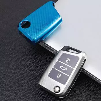 Чехол для автомобильного ключа из углеродного волокна TPU для VW Volkswagen Golf 7 MK7 Tiguan MK2 для SEAT Ateca Leon FR 2 Ibiza для Skoda Octavia A7 синий