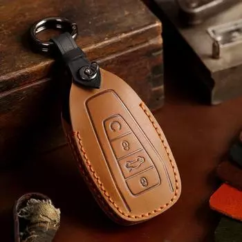 Чехол для автомобильного ключа ручной работы из натуральной кожи для моделей Geely Binrui, Binyue, Xingrui, Dihao GS и Vision B094 4-button start чёрный