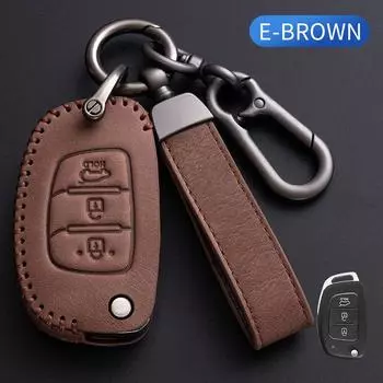 Чехол для автомобильного ключа с 3 кнопками, сумка для ключей для Hyundai Ix35 IX45 IX25 I10 I20 I30 HB20 Sonata Verna Solaris Santa Elantra Mistra E Style коричневый