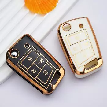 Чехол для автомобильного ключа с 4 кнопками и золотым краем для VW Golf 7 ALLTRACK MK7 для Skoda Octavia A7 2016 2017 2018 2019 2020, защита Key Case белый