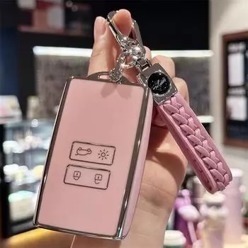 Чехол для автомобильного ключа с брелоком для ключей для Renault Captur, Koleos, Kadjar, Arkana, Megane, Dacia Duster, Sandero, Stepway розовый