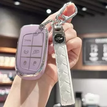 Чехол для автомобильного ключа с кожаным брелком для Fiat Jeep Dodge Charger Challenger Dart Journey Durango Grand Caravan фиолетовый
