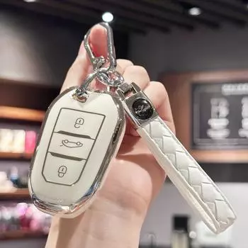 Чехол для автомобильного ключа с кожаным брелком для Peugeot 2008 3008 5008 308 508 для Opel Grandland X Mokka Corsa Insignia синий