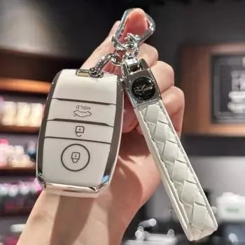 Чехол для автомобильного ключа с кожаным брелком для Kia Forte Koup Optima Rio Sedona Sorento Soul EV Sportage NIRO Forte чёрный