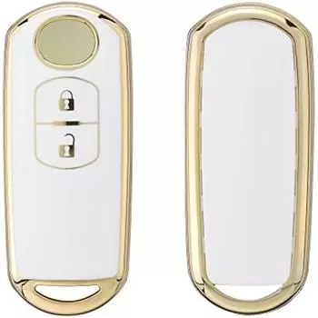 Чехол для автомобильного ключа, совместимый с автомобильным ключом Mazda 2-кнопочный Keyless Go — силиконовый чехол для ключа — белое золото 13x11x2cm