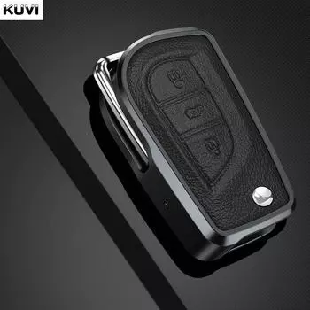 Чехол для автомобильного выкидного ключа из алюминиевого сплава и кожи для Toyota Hilux Corolla Avensis Prado Fortuner RAV4 CHR Shell Fob Accessories коричневый