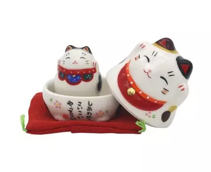 Чехол для аксессуаров Yakushi Kiln Lucky Cat Майк Блэк с изображением Lucky с надписью «Удача» (Кот Окиагари) (Приходит наклейка) чёрный