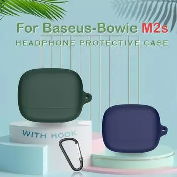 Чехол для Baseus Bowie M2S, чехол для зарядки, противоскользящий чехол с крючком, сплошной цвет, беспроводные Bluetooth-наушники, силиконовый защитный чехол For Baseus Bowie M2S темно-зеленого