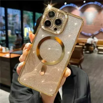 Чехол для беспроводной зарядки Magsafe для Iphone 14 13 12 11 Pro Max, роскошный силиконовый противоударный чехол с алмазным градиентом и блестками for iphone 11 pro розовый