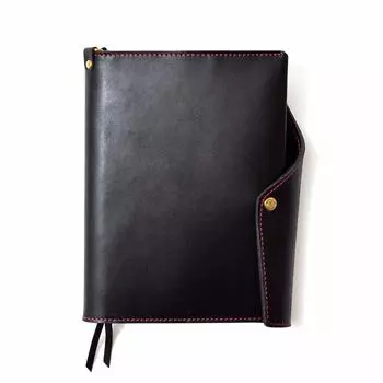 Чехол для блокнота Really Useful B6 Натуральная кожа Сделано в Японии Черный x Красная нить Fukuro [HUKURO] Мужской Женский