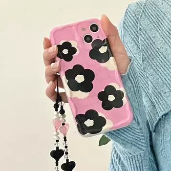 Чехол для браслета Ins с черным цветком для Iphone 11 12 Promax 14 Pro Max 13promax, милый нескользящий чехол для телефона Imd, задняя крышка For iphone 12promax