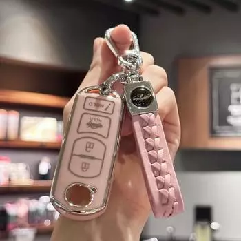 Чехол для брелока из ТПУ, мягкий держатель для ключей с защитой на 360 градусов из ТПУ с брелком для Mazda Miata CX-3 CX-4 CX-5 CX-7 CX-9 MX5 розовый