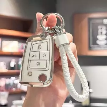 Чехол для брелока из ТПУ с ремешком для ключей для VW Volkswagen, аксессуары Atlas Golf GTI Jetta Tiguan, чехол для автомобильного ключа, полная защита чёрный