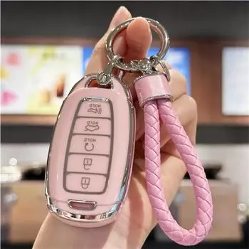 Чехол для брелока из ТПУ с ремешком для ключей для Hyundai Elantra GT Sport Santa Fe Palisade Kona белый