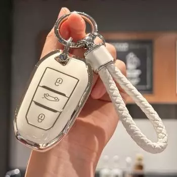 Чехол для брелока из ТПУ со шнурком для ключей для Peugeot Citroen с 3-кнопочным интеллектуальным пультом дистанционного управления розовый