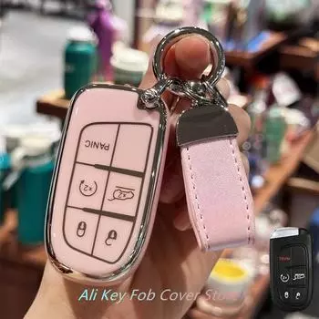 Чехол для брелока с брелком для Dodge Charger Challenger Jeep Grand Cherokee Compass Renegade Patriot Comander Chrysler 300 Fiat чёрный