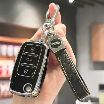Чехол для брелока с кожаным ремешком для VW Volkswagen Jetta Beetle Tiguan, полный чехол из ТПУ, защитный чехол для ключей Golf Passat GTI