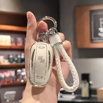 Чехол для брелока TPU с ремешком для ключей для Tesla Model X Remote Smart Key Protector розовый