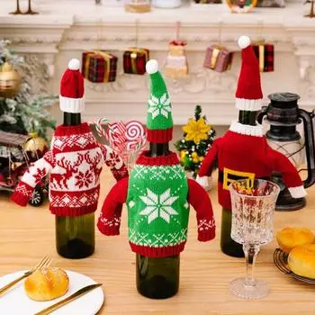 Чехол для бутылки красного вина Yousheng, держатель для бутылки шампанского, принт в виде лося и снежинки, вязаный чехол для бутылки, рождественские украшения, праздничные атрибуты Elk