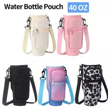 Чехол для бутылки с водой объемом 40 унций, водонепроницаемый держатель для телефона и ключей, сумка для кувшина из неопрена с регулируемым ремешком чёрный