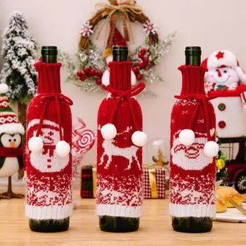Чехол для бутылки вина, мягкий износостойкий чехол для бутылки шампанского с изображением Санта-Снеговика, вязаное вино Santa Claus