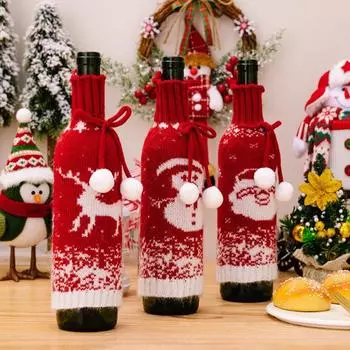 Чехол для бутылки вина, мягкий износостойкий чехол для бутылки шампанского с Санта-Клаусом и снеговиком, вязаная обертка для бутылки вина Santa Claus