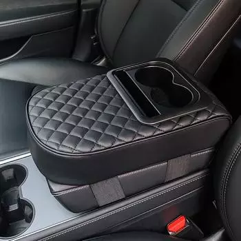Чехол для центральной консоли автомобиля, чехол из искусственной кожи, подлокотник, универсальный подлокотник для автомобиля, ящик для хранения, коврик с подстаканниками чёрный