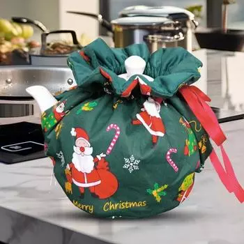 Чехол для чайника с рождественским принтом, пылезащитный чехол для хранения чая, изолированный чехол, регулируемый чайник для кухни