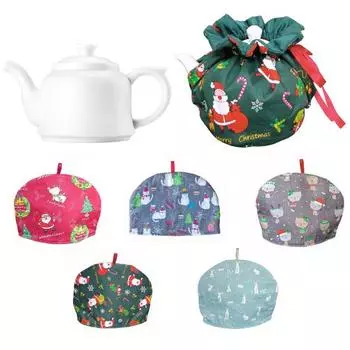 Чехол для чайника с рождественским принтом, пылезащитный чехол для хранения чая, изолированный чехол, регулируемый чехол для чайника, кухонный чехол от пыли для поддержания температуры чая, декор для чайника E