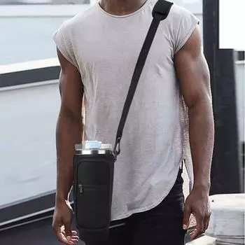 Чехол для чашки со льдом с карманами для телефона, застежка-молния, коровий принт, сумка для бутылки с водой на 40 унций с ремешком, портативный чехол для бутылки с водой чёрный