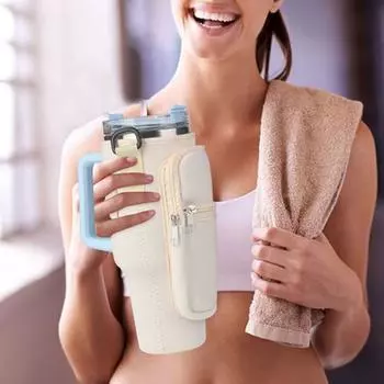 Чехол для чашки со льдом с карманами для телефона, застежка-молния, коровий принт, сумка для бутылки с водой на 40 унций с ремешком, портативный чехол для бутылки с водой чёрный