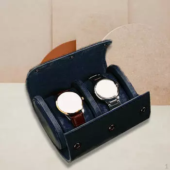 Чехол для часов с 2 слотами, подарки из искусственной кожи, портативный органайзер для ретро-часов, наручные часы, дисплей для хранения 14x10x7cm_StyleA-Blue