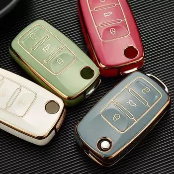Чехол для дистанционного ключа, мягкий чехол из ТПУ для VW Volkswagen Polo Golf Passat Beetle Caddy Tiguan Skoda Octavia Kodiaq, автомобильные аксессуары серый