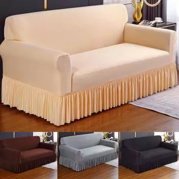 Чехол для дивана 1/2/3/4 местный эластичный однотонный с юбкой, универсальный чехол для дивана для гостиной, чехол для дивана Small