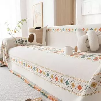 Чехол для дивана Bohemia с кисточками из шенилловой ткани с защитой от царапин от кошек, универсальный чехол для кресла, коврик для пикника S 180x130cm