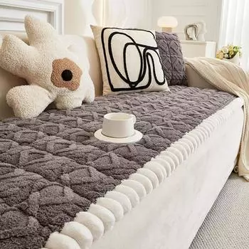 Чехол для дивана Boho Chic Velvet с отделкой из рюшей — можно стирать в стиральной машине, подходит для домашних животных, нескользящий, для одно- и четырехместных диванов 70*150cm белый