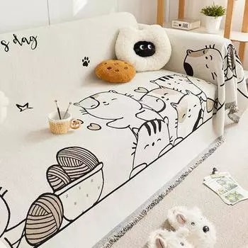 Чехол для дивана Cartoon Cat из шенилла, цельный, с полным покрытием, противоскользящий, с защитой от царапин, чехол для дивана 180x130