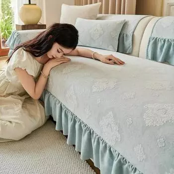 Чехол для дивана EIFLOY-Elegant Chenille Jacquard, противоскользящий, 3-местный, L-образный, защитный чехол для кресла, подушка для дивана, оборки 70x70