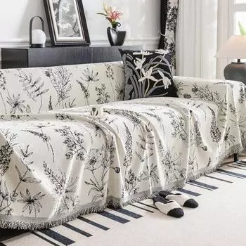 Чехол для дивана EIFLOY Elegant из шенилла с кисточками, черное полотенце, устойчивое к царапинам, мягкое, цельное, для дивана, стула, защитное покрытие для мебели 180x130