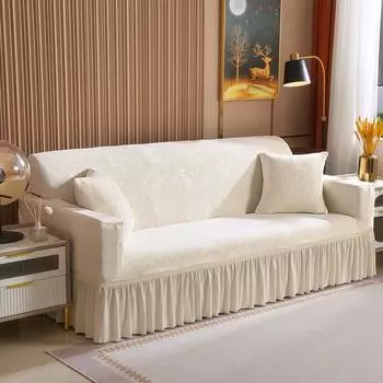 Чехол для дивана EIFLOY Velvet Stretch, нескользящий, мягкий, комфортный, с юбкой, чехол для дивана, защитный чехол для стула, мебели, защита от царапин от кошек S 90-140