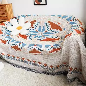 Чехол для дивана Геометрический гобелен Плед Вязание крючком Мягкие одеяла Офисная шаль Одеяло для отдыха Кондиционер Одеяла 90x90cm светло-желтого