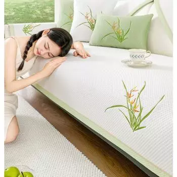 Чехол для дивана Ice Silk, летняя прохладная подушка для дивана с вышитой орхидеей, универсальное полотенце для дивана, декор для гостиной, чехол для дивана 70x70