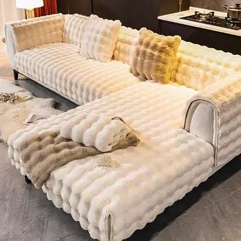 Чехол для дивана из бархата кролика, трехмерная утолщенная теплая подушка для дивана в гостиной, нескользящая массажная плюшевая подушка для спинки дивана 70x70cm 1pcs розовый