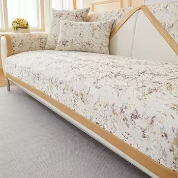 Чехол для дивана из бархата с рисунком и мраморными линиями, противоскользящий, для гостиной, полотенце для дивана, съемный, моющийся, всесезонный 70*70cm белый