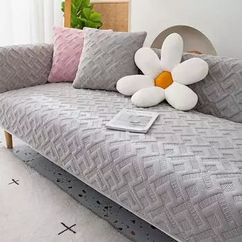 Чехол для дивана из бархатной ткани в клетку, утолщающий диван для гостиной, подушка для мебели, защитный чехол для дивана 70*70cm бежевый