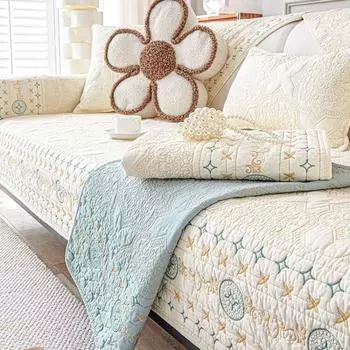 Чехол для дивана из чистого хлопка с вышивкой, стираемый в стиральной машине, чехол для дивана в форме буквы L, узор в пасторальном стиле, домашний декор 70x70cm 1pc